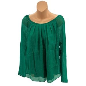 Ronson XL green metallic popover top sheer sleeve cutout detail holiday party